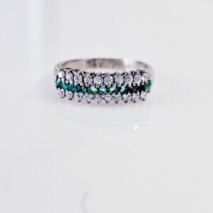 Sterling Silver Emerald and Diamonelle Ladies Ring